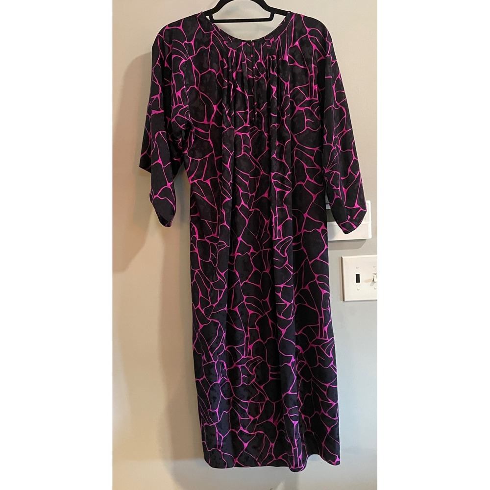 Richilene Abstract Print Midi Dress‎ Long Sleeve Vintage Style Union Made Silk L